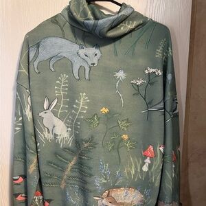 Green Nature Print Shirt. Cowl neck. XL. Long sleeve